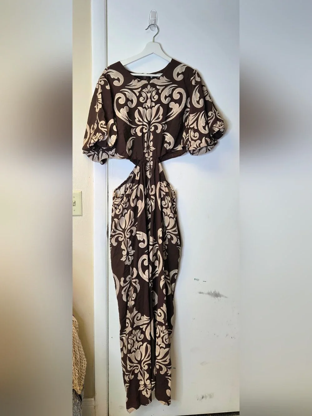 Abercrombie & Fitch Damask Print Side Cutout Puff Sleeve Maxi Dress XL